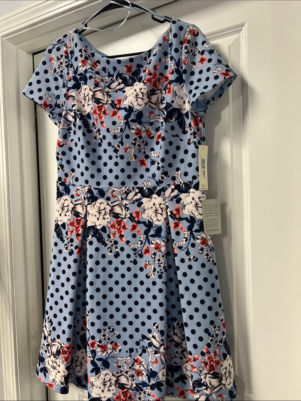 Eliza J Light Blue Polka Dot Floral Fit & Flare Dress